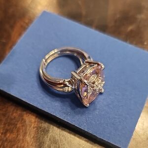 Elegant Avon Pink Gemstone Ring W/ Floral Accent